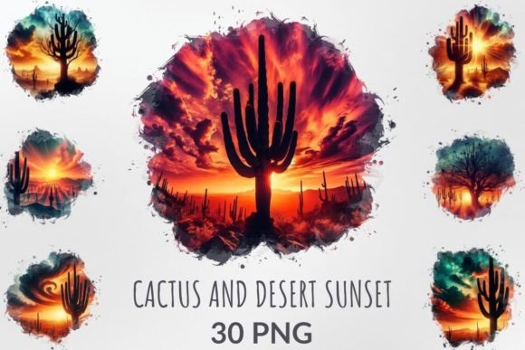 Download Watercolor Cactus and Desert Sunset - Watercolor cactus Collection