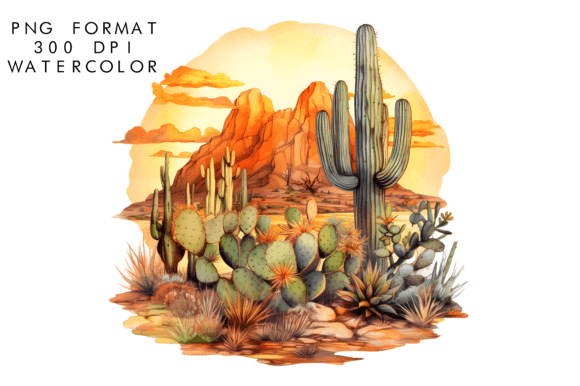 Download Watercolor Cactus Sunset Sublimation - Watercolor cactus Collection