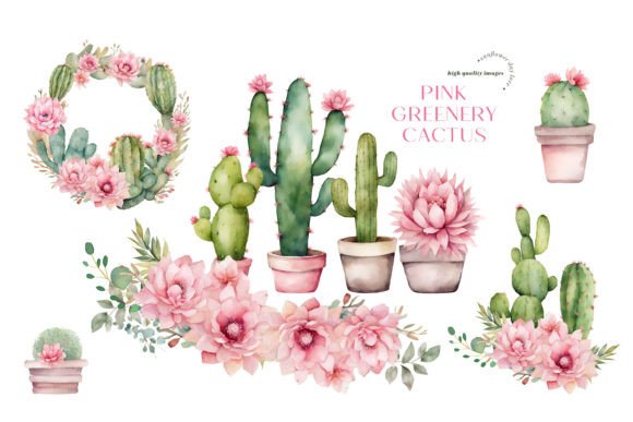 Download Watercolor Cactus Pink Flowers Clipart - Watercolor cactus Collection